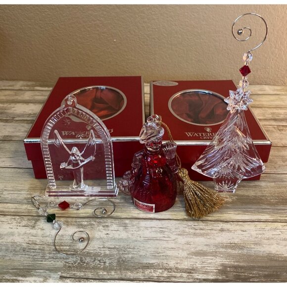 Waterford Other - Vintage Waterford Crystal Ornament Lot – Nativity Arch, Ruby Angel, Christmas Tr